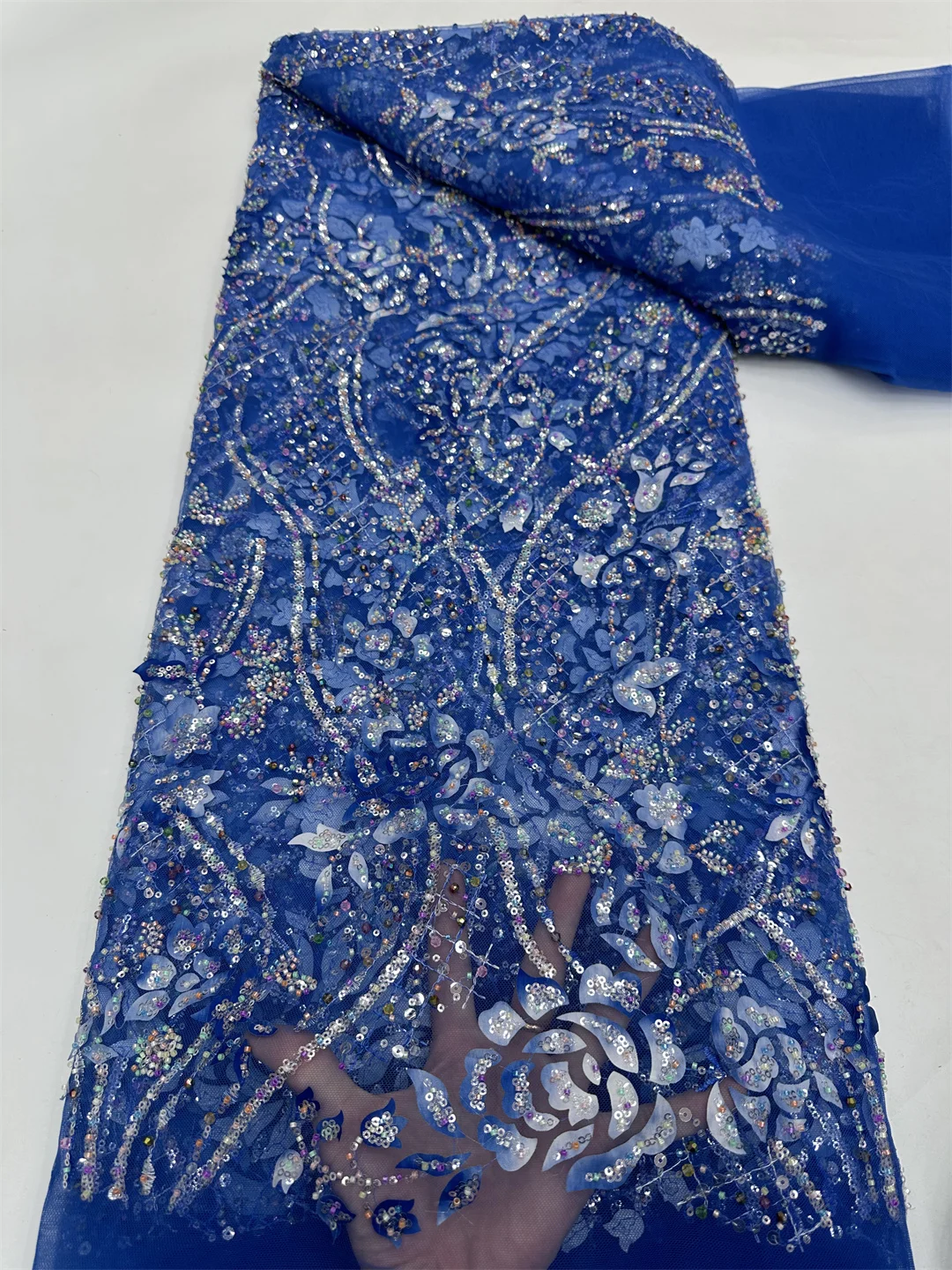 High-Quality African Lace Fabric 2025 French Net Embroidered with Nigerian Sequins Tulle 5 Yards Perfect for Sewing Party Dress