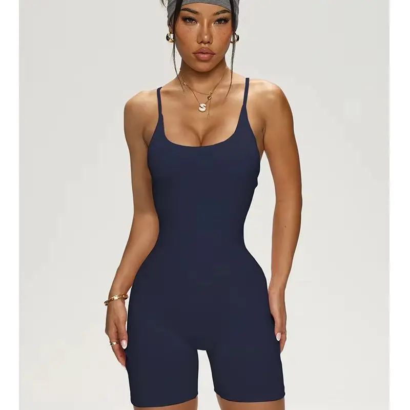 Sexy Seamless Peach Hip Yoga Jumpsuit - Quick-Dry, Stretchy Knit Fabric, Removable Pads, Striped Design, Slim Fit for Wome
