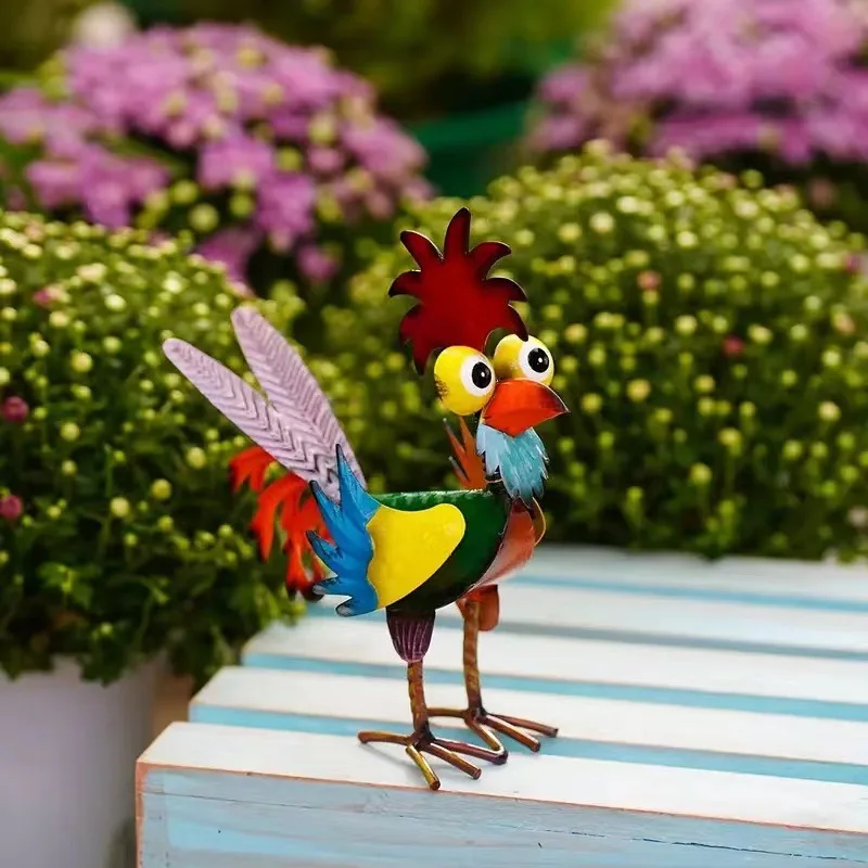 Colored iron rooster statue, outdoor courtyard decoration statue, iron crafts, used for garden and backyard decoration  garden