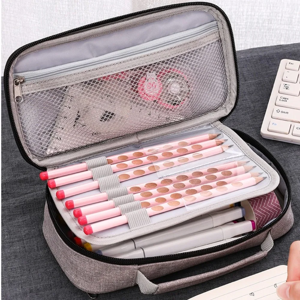 Tas Penyimpanan Pena Kapasitas Besar Kotak Alat Tulis Gaya Sederhana Multilapis Kantong Sekolah Ritsleting Ganda Multifungsi untuk Siswa