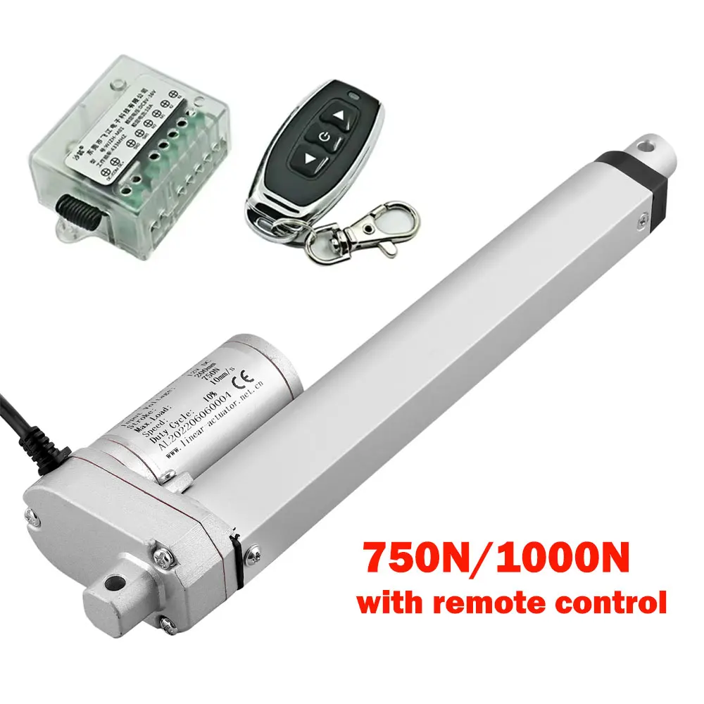 DC 12V Electric Fast Linear Actuator with RF Remote Controller 750N 1000N Linear Drive Motor 10mm/s 14mm/s Speed 100mm Stroke