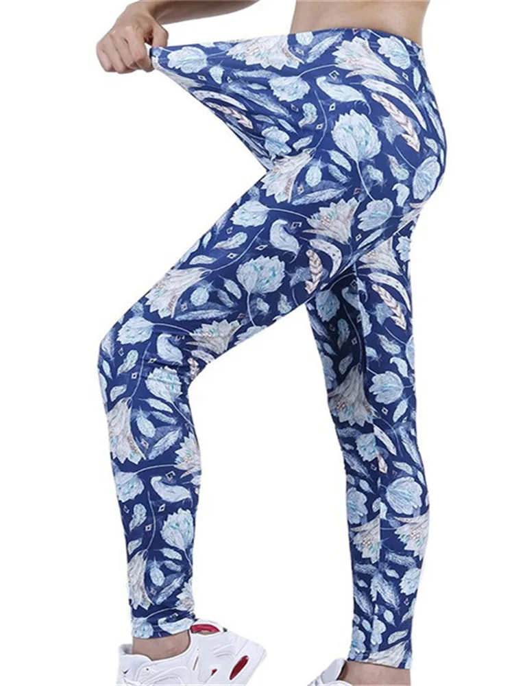 YRRETY Nữ Quần Legging Tập Yoga Mềm Mại Nữ Công Sở Cổ Chân-Chiều Dài Quần Tập Gym Thể Thao Sapphire Sao In Hoa Văn Đáy