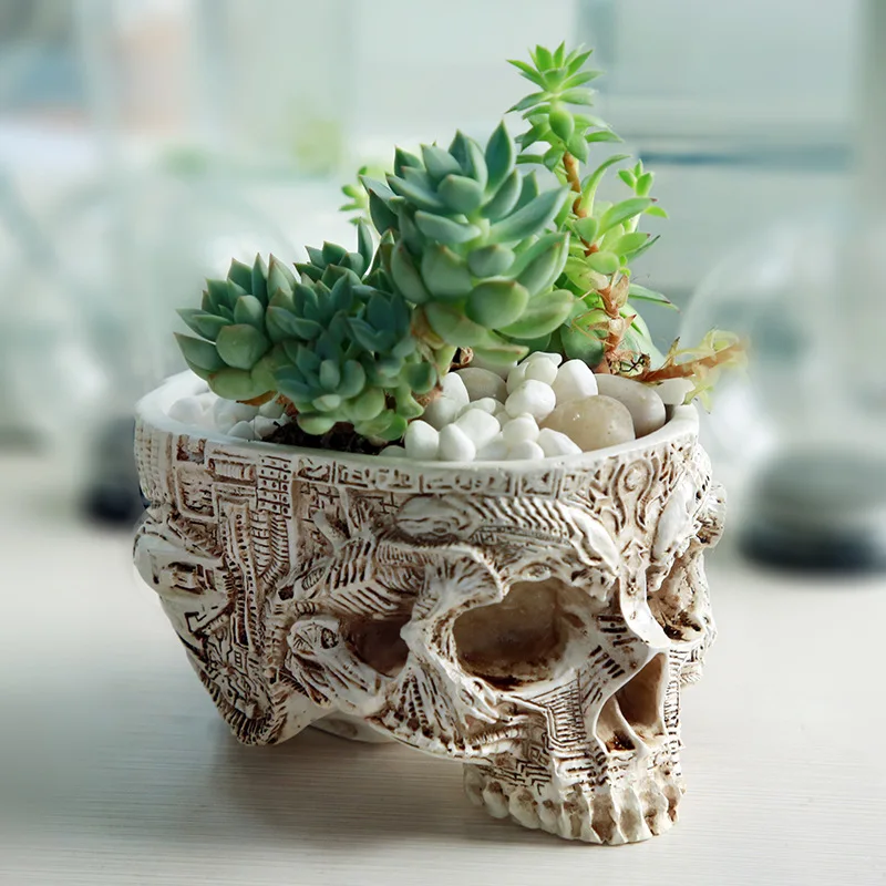 Halloween Skull Flower Pot Gothic Skeleton Planter Container Organizer Suitable for Home Garden Decor