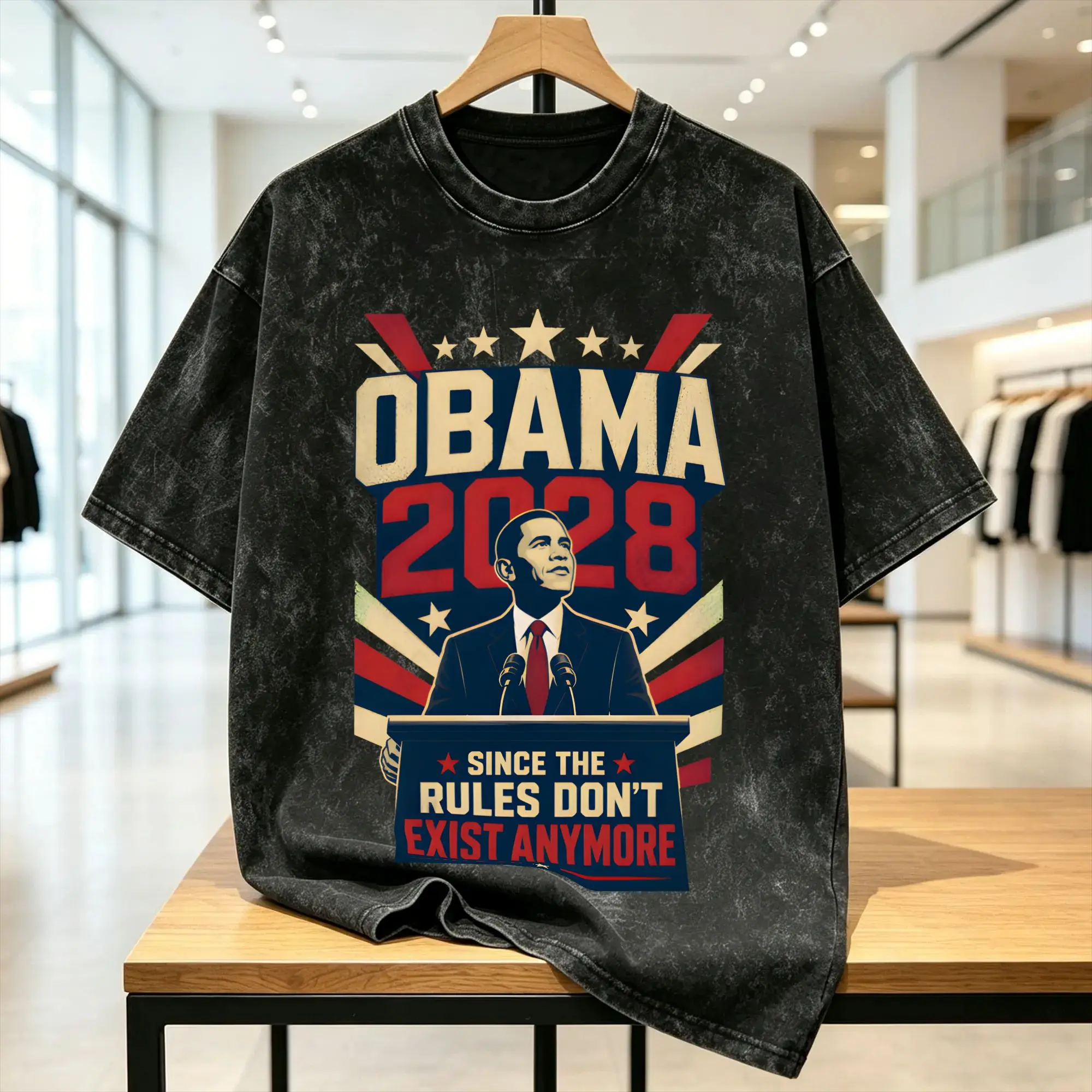 Fun Obama 2028 Since Rules Don't Exist Anymore T-Shirt for Men Crew Neck Cotton Washed T Shirt  Short Sleeve Tees Clothes