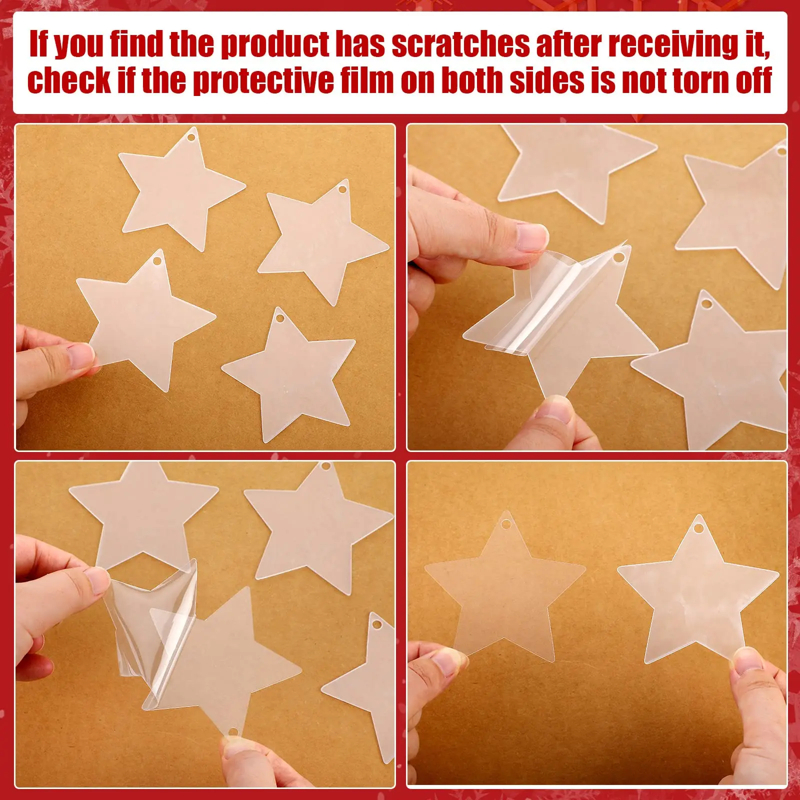 20pcs 2.75inch Star Clear Acrylic Christmas Ornament DIY Christmas Tree Acrylic Tags with Hole for Christmas Bauble Tree Hanging