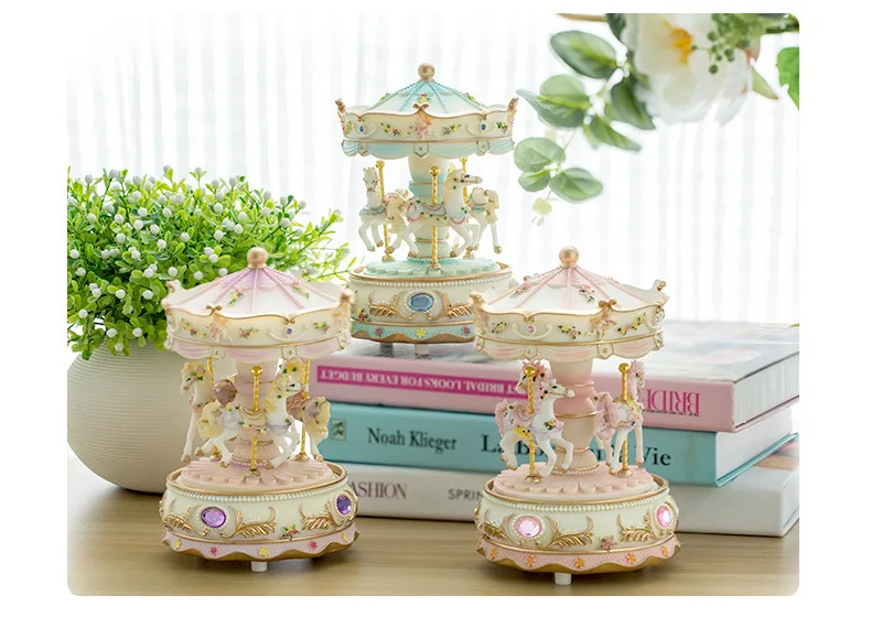 Handmade Resin Carousel Music Box Birthday Gift Song Home Decoration Collectibles Children's Toys Birthday Ornaments