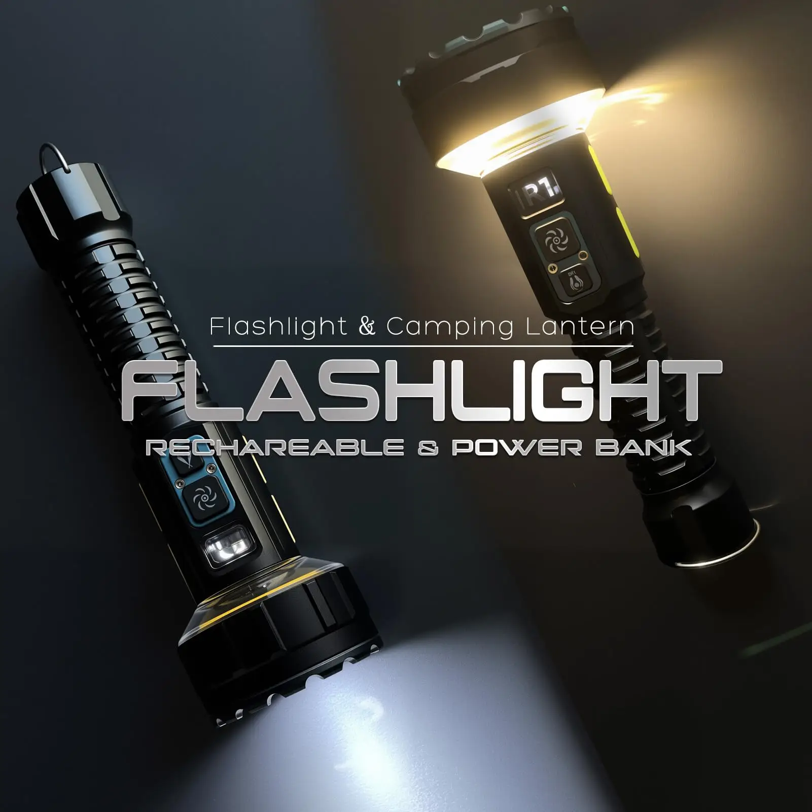 High-Lumen Zoomable Flashlight, Built-in Power Bank & Camping Lantern, USB-C Rechargeable With Tail Magnet For Outdoor