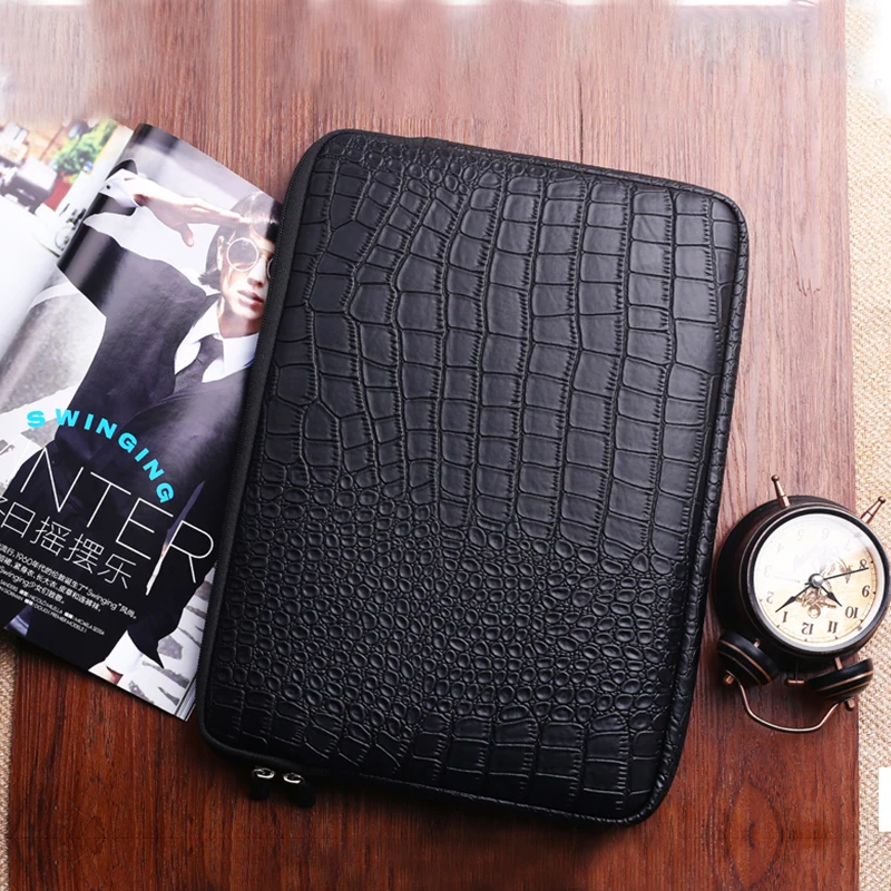 Crocodile Grain Laptop sleeve bag PU Leather Case Protective Shockproof Water Resistant Zipper Cover Carrying Bag Black