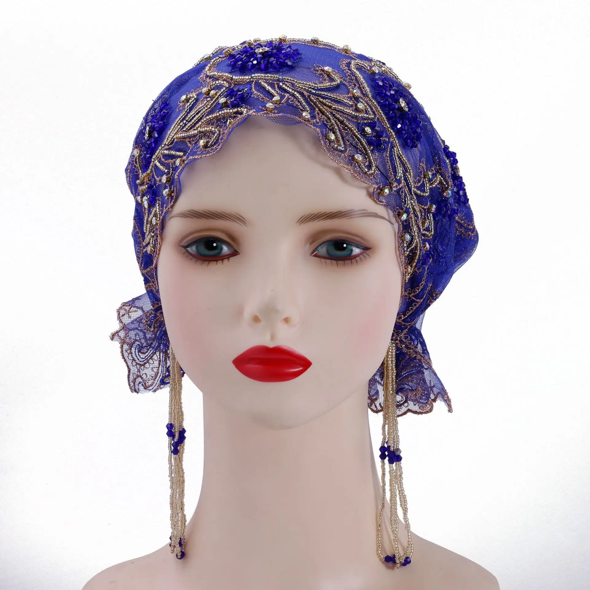 Novo boné de borla frisado bordado rendas moda bonnet turbante muçulmano interior hijab chapéu feminino lenço islâmico gorros perda de cabelo boné