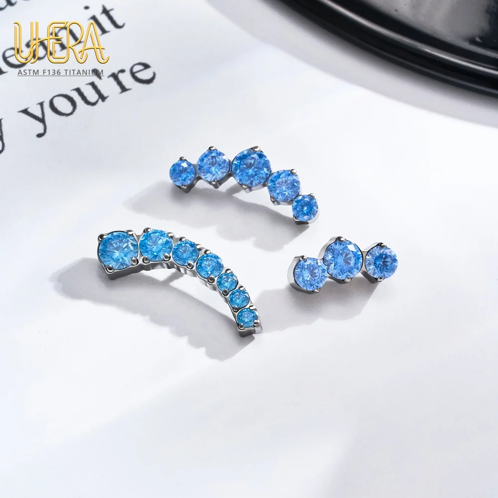 G23 Titanium Labret Stud Internally Thread Blue CZ Wreath Snowflake Tragus Helix Cartilage Earring Body Piercing Jewelry 16G