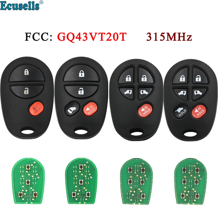 Ecusells 3/4/5/6 Buttons Remote Car Key Fob for Toyota Sienna Sequoia Tacoma Tundra 315MHz GQ43VT20T