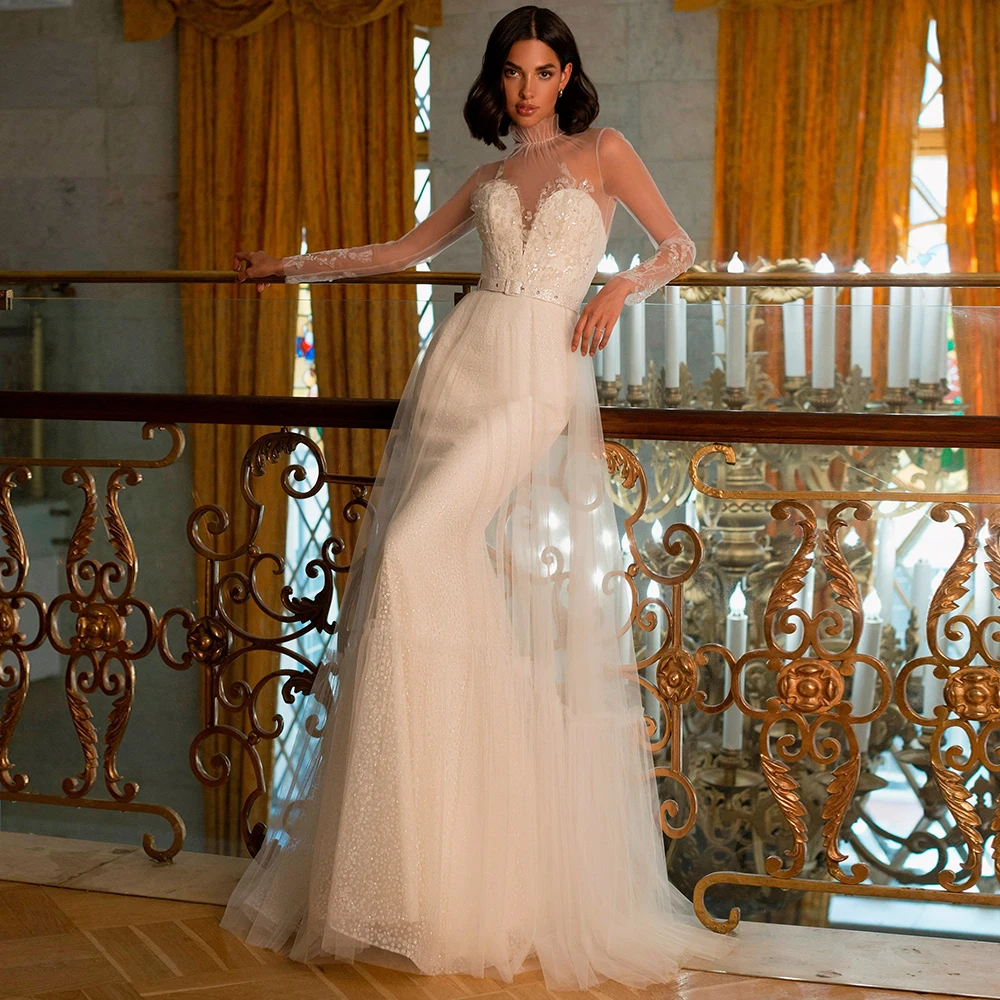 Luxury Sheath Tulle Wedding Dress with Sashes Removable Top Appliques Sheer Sweetheart Bridal Gowns Customized Vestido De Novia