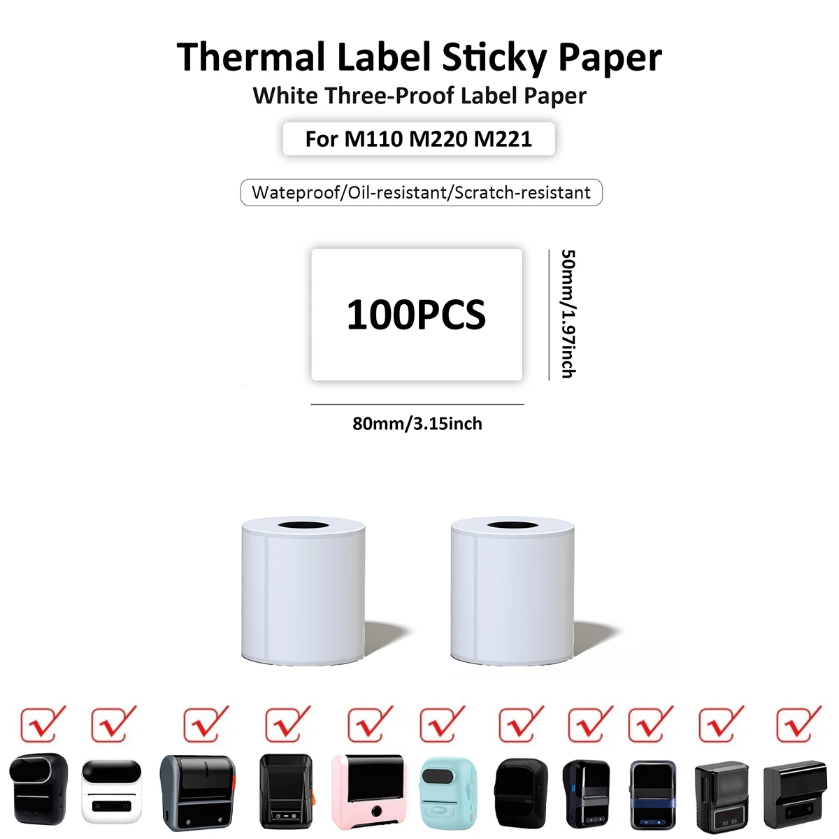 

50x80mm Label Sticker Thermal Label Printer Stickers For M110 M220 M221 M120 Printers For Small Business Multi-Purpose Stickers