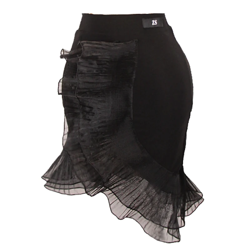 New Black Latin Dance Skirt Women Sexy Dance Clothes Ruffled Wrap Hip Miniskirt Rumba Cha Cha Practice Wear Adumt Skirt DNV17769