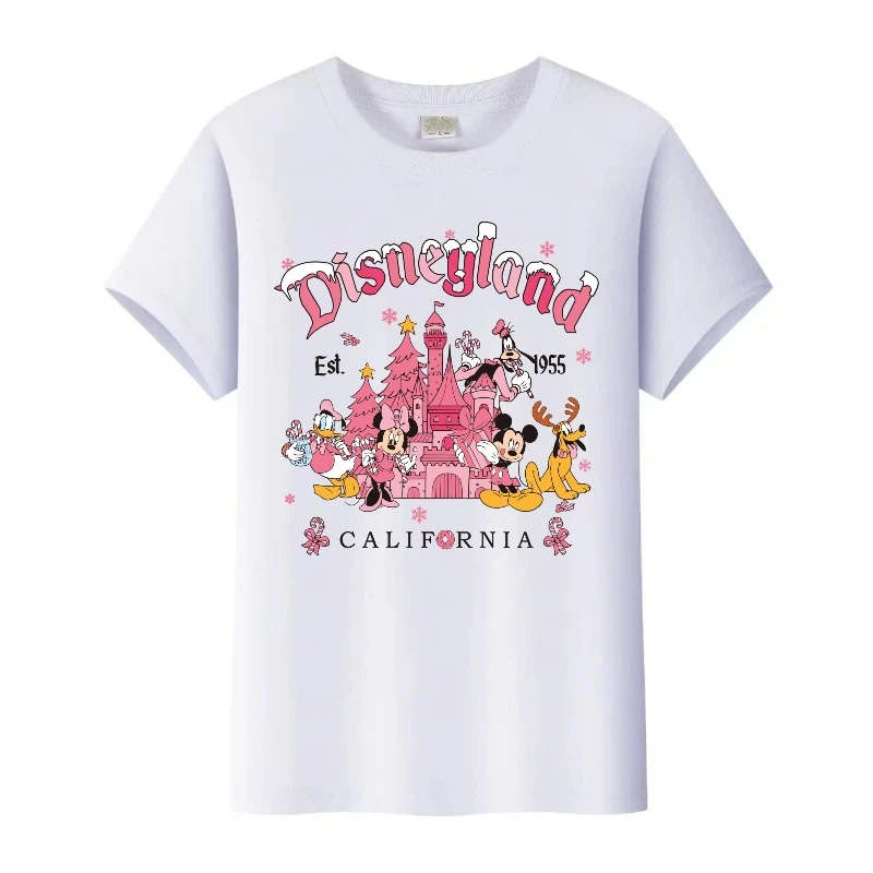

Cute Disneyland Mickey Mouse Friends Christmas Graphics Tees Children Loose T-Shirt Woman Harajuku O-Neck Top Family Men Blouses