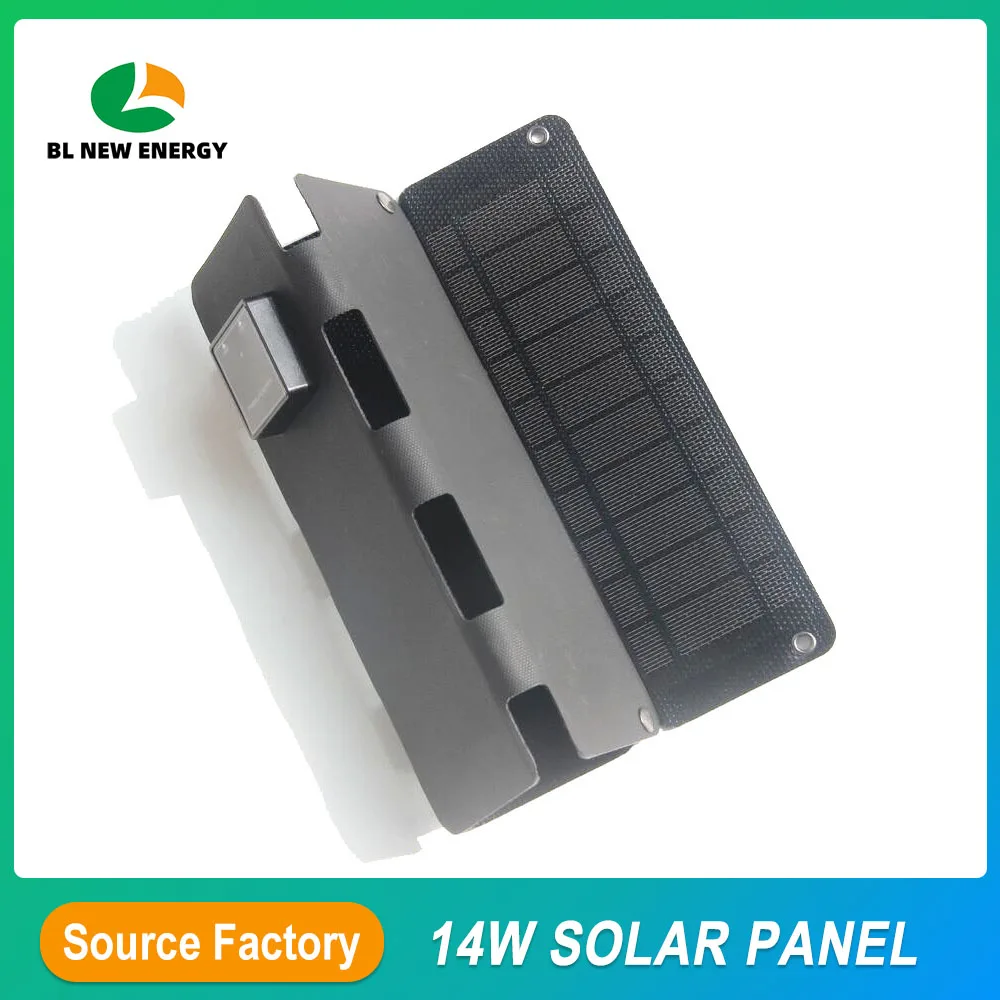 

14W Travel Size ETFE Foldable Solar Panel 5V Dual USB Solar Charger Bag for Outdoor Camping Emergency Power Station Charging