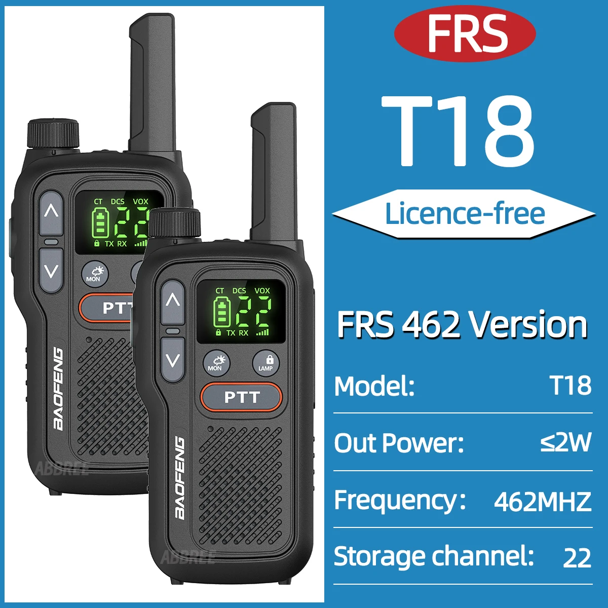 2PCS Baofeng BF-T18 Mini Lange Afstand Walkie Talkie PMR FRS Dual PTT Zaklamp Type-C Oplader VOX NOAA Service voor Camping Jacht - afbeelding 1