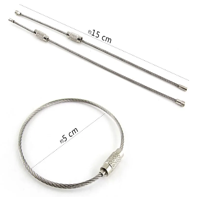 1.5/2mm Stainless Steel Wire EDC Keychain Tag Rope Wire Cable Loop Screw Lock Gadget Ring Key Keyring Circle Camp