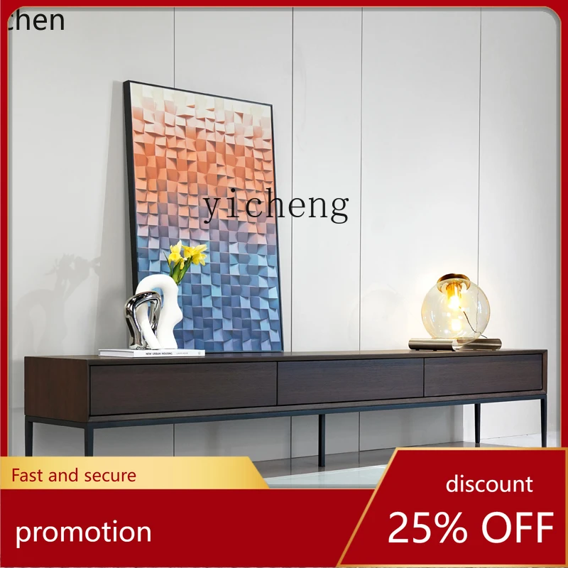 

HXL TV Cabinet Black Style Light Luxury Living Room Steel Frame High Foot TV Cabinet