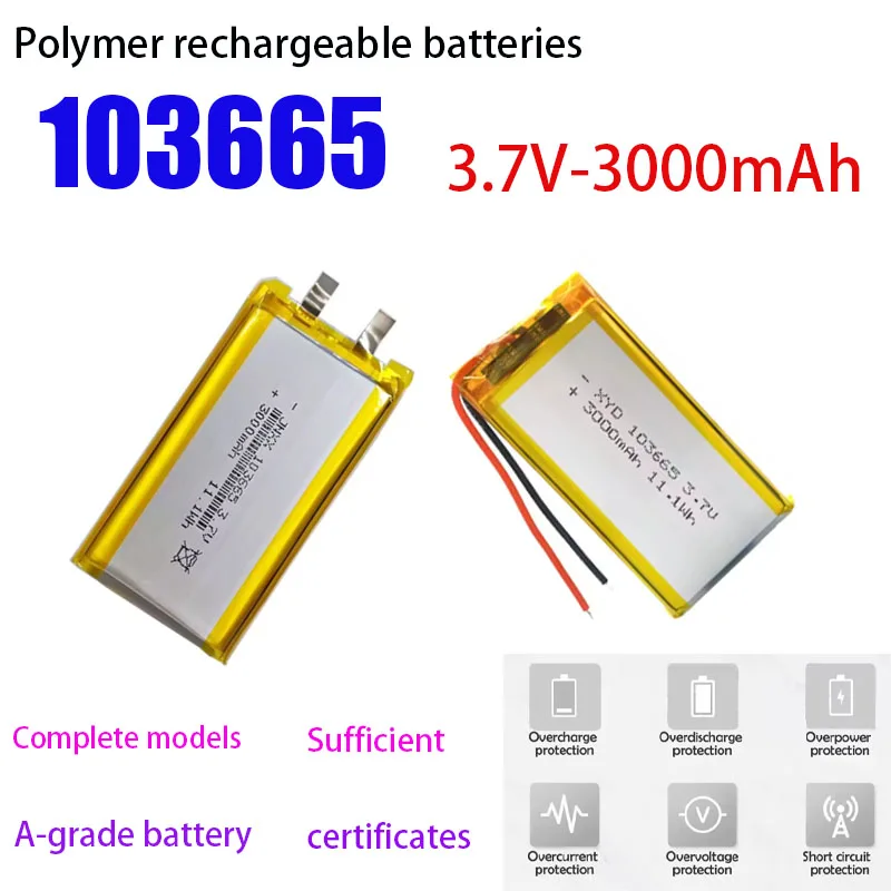 Li Po 103665 3.7V 3000mAh Battery Polymer Lithium Batteries for Bluetooth Keyboard Tablet PC Dvd Speaker Digital Camera