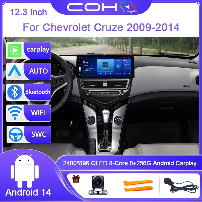 

12.3 INCH For Chevrolet Cruze 2009-2014 Android 14 Car Radio 2400*896 8G+256G Multimedia Video Player GPS Navigation Stereo 4G