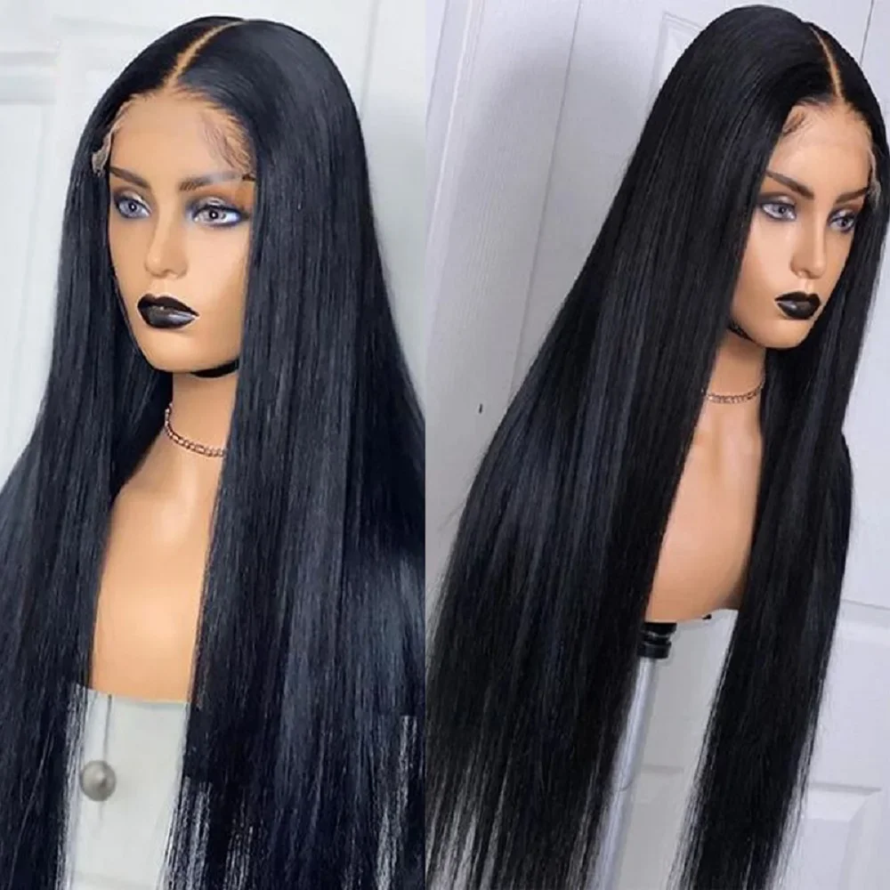 

Black 5x5 Silk Base Long Soft Silky Straight Glueless Jewish Human Hair Wig With Baby Hair HD Lace European Hair Preplucked