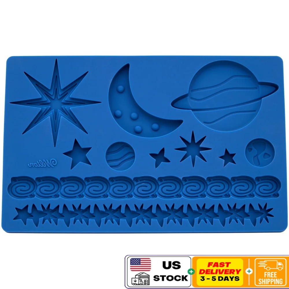 

Outer Space Silicone Fondant Mold 11 Cavity Galaxy Themed Star Planet Cookie Cake Decorating Tools Non-Stick Fondant Mold