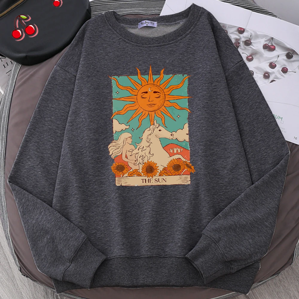 Tarot Card Art The Sun Printed Male Hoodies Vintage Casual Pullover Street Retro Clothing Autumn Fleece Sweatshirts Mens Hoodie