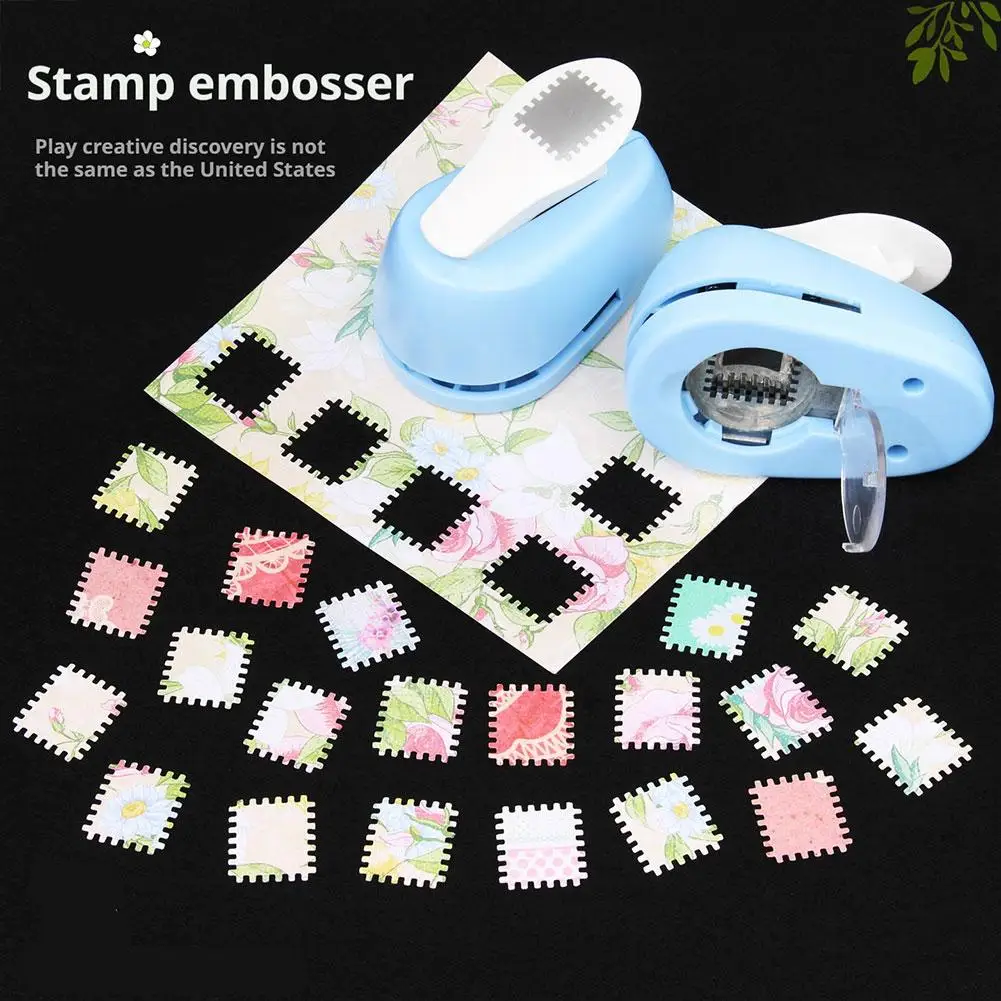 New 2x1.8cm Stamp shape Craft Punch Embossing Machine Round Hole Punch Toothed Puncher Embosser