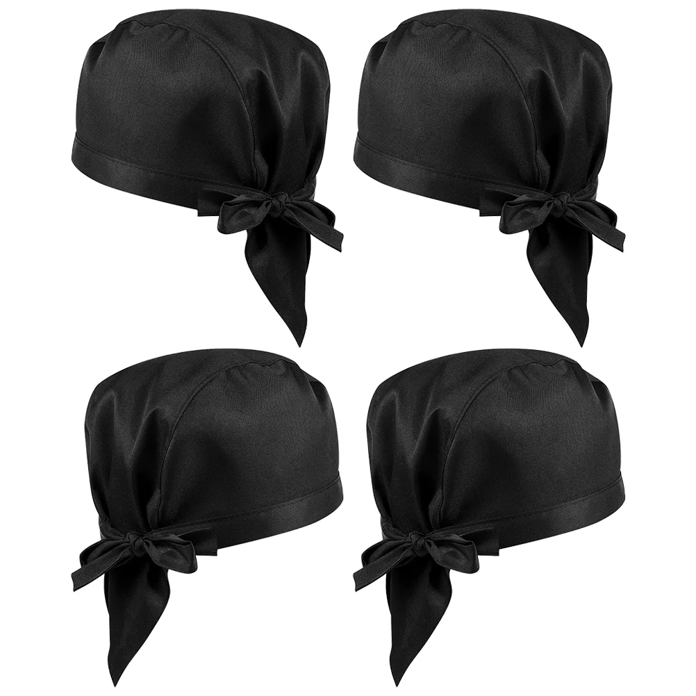 4 Pcs Sweatband Cap Chef Hat Straw Hats for Men Working Summer Black Uniform Caps