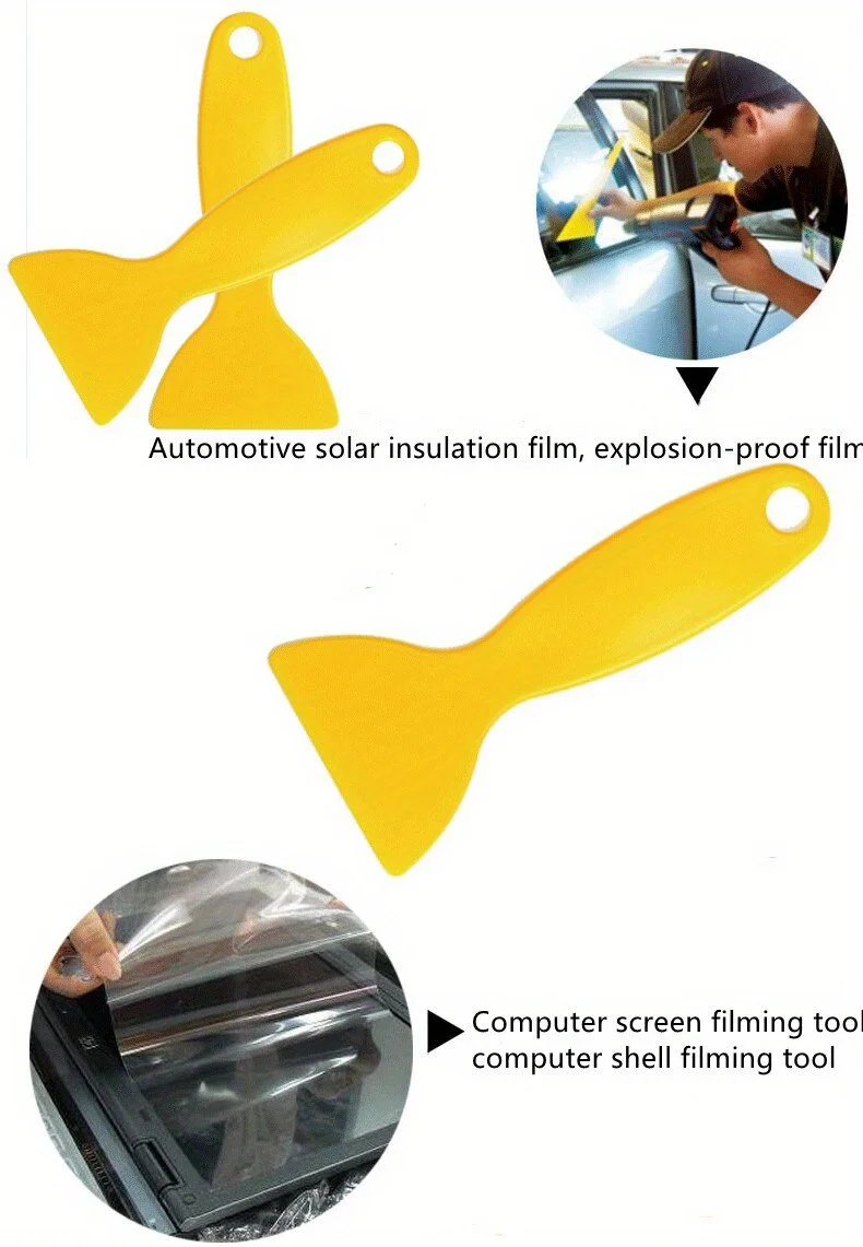 10pcs Yellow Plastic Scraper Set for Car Films And Mobile Phones - Triangular Design, Thickened Plastic, Anti-Warping Edge