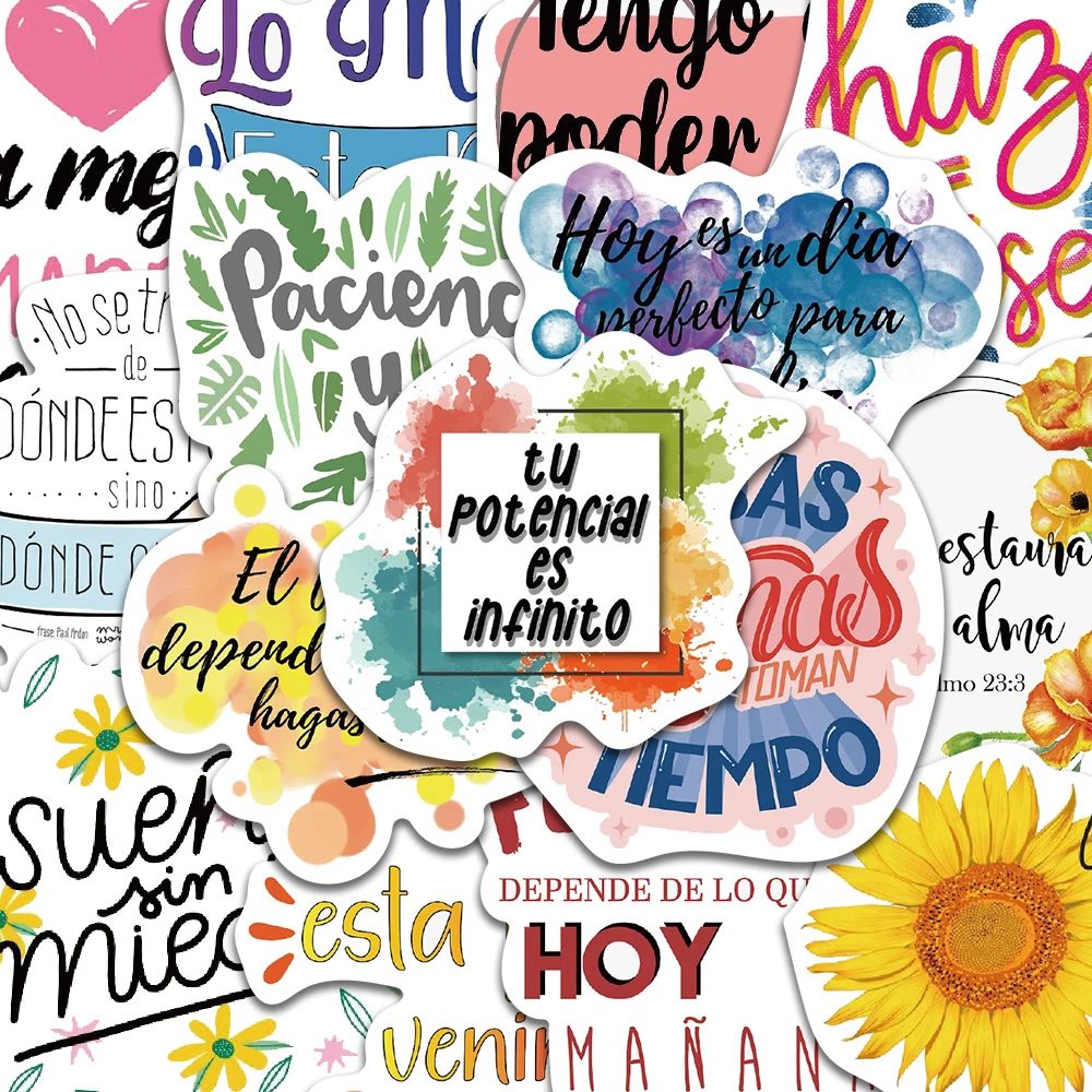 Autocollants de motivation espagnole, étiquette inspirante de dessin animé, Scrapbook, valise de guitare, papeterie pour réfrigérateur pour adolescents, DIY bricolage, 50 pièces