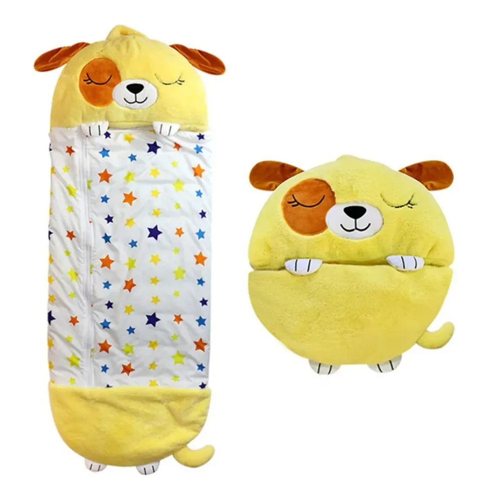 Kinder-Schlafsack mit Cartoon-Tier-Motiv, weicher Plüsch, fauler Schlafsack mit Puppenkissen für Jungen und Mädchen, Geburtstagsgeschenk, Baby-Schlafdecke
