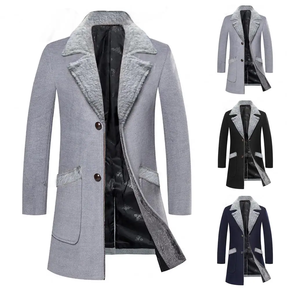 Stylish Men Outwear Single-breasted Washable Thick Turn-down Collar Woolen Jacket  Super Soft Male Trench Coat for Work