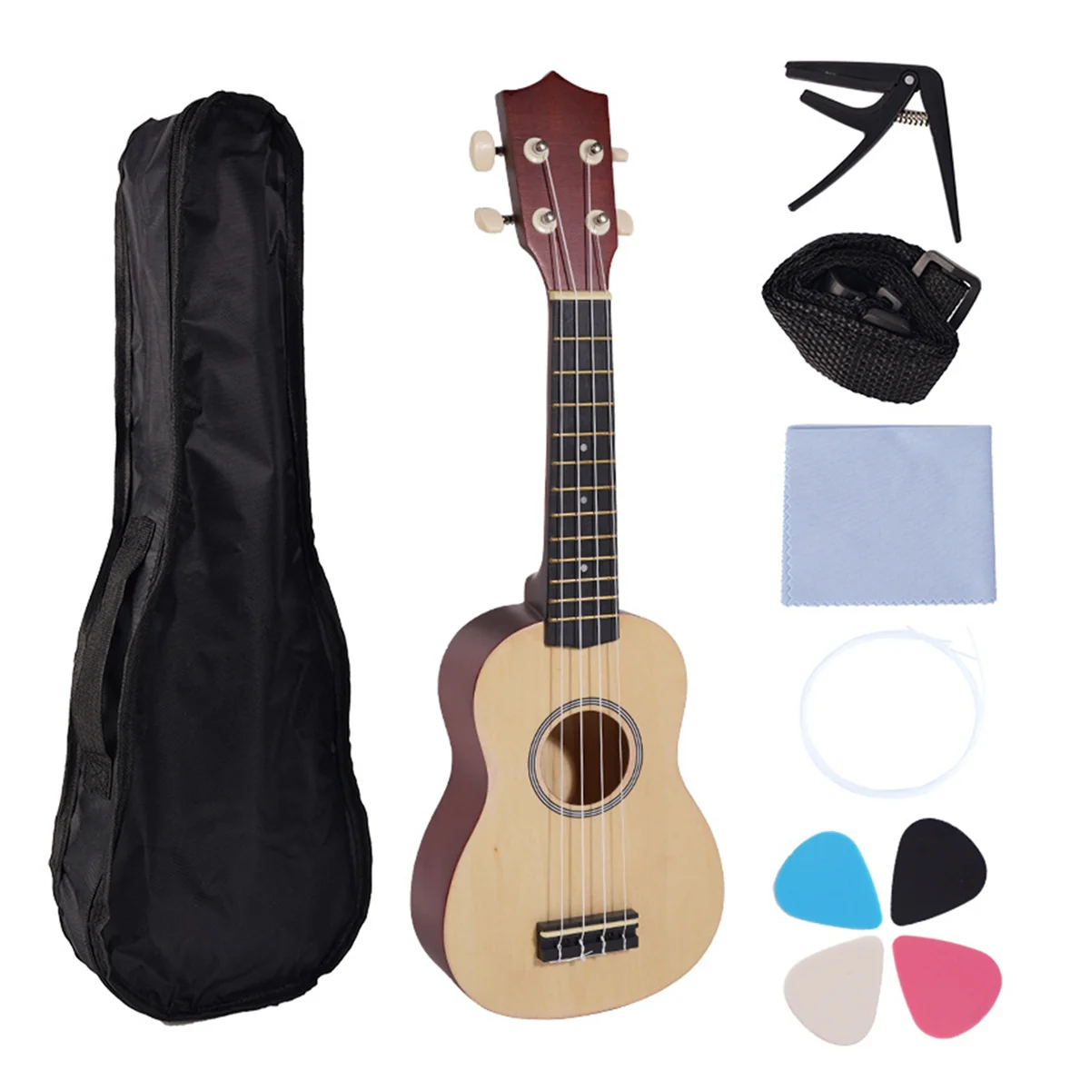 

OURC-21Inch Ukulele Set for Beginners 4-String with Bag Clip&4 Picks-Wood