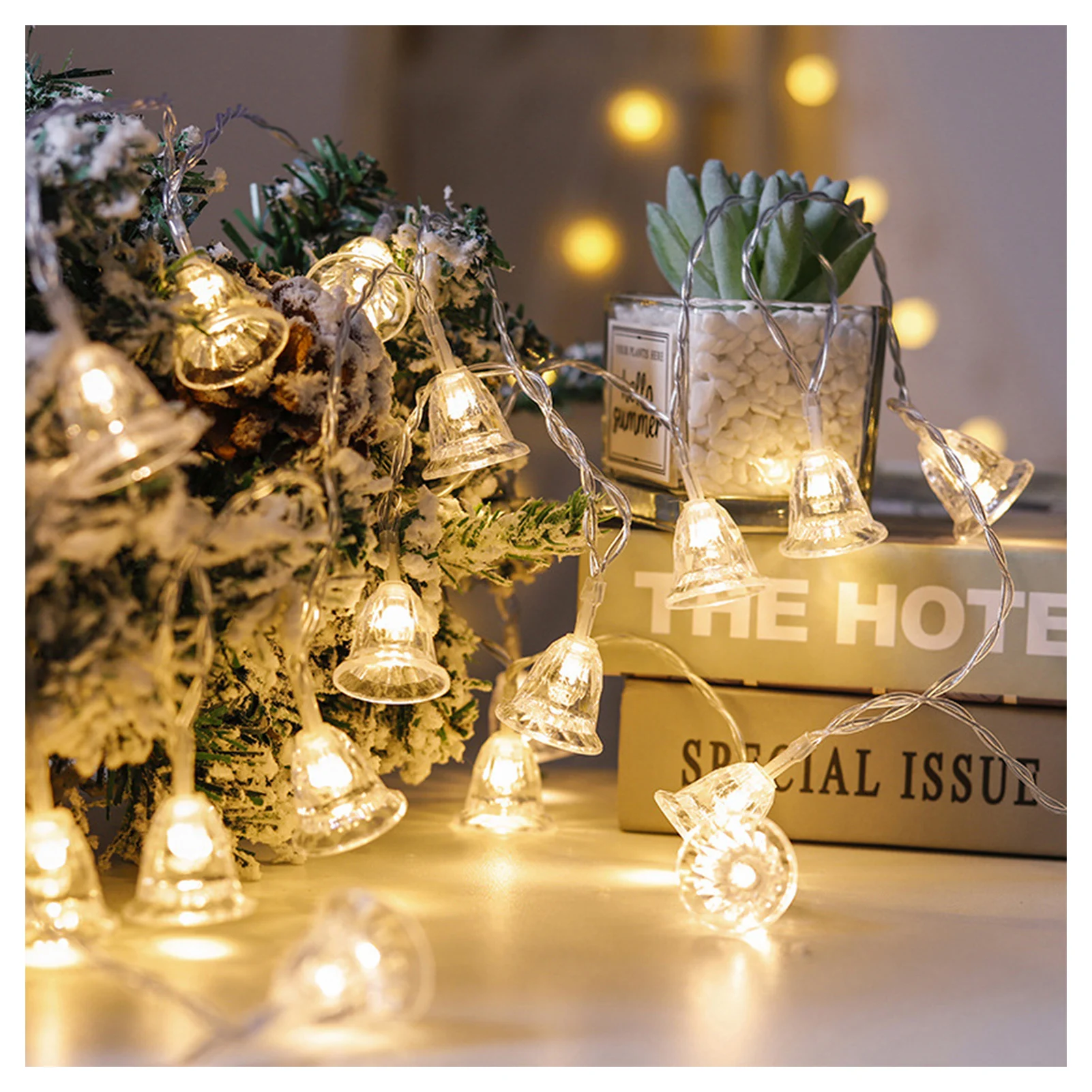 Christmas Bell String Light Decoration Artificial LED Hanging String Lights for Home Inside Fireplace Decoration
