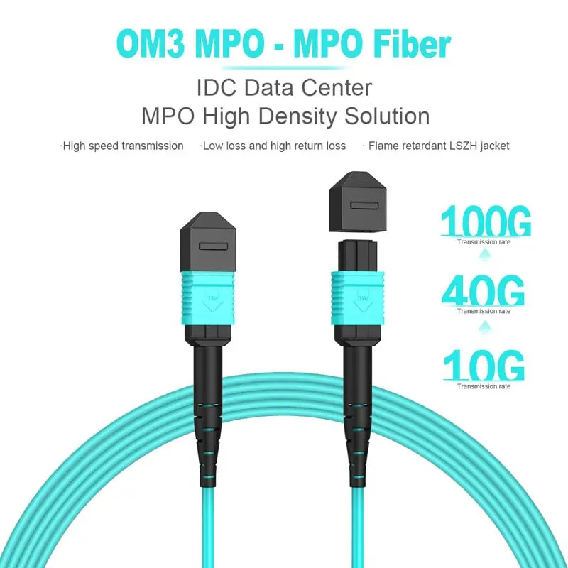 

MPO Fiber Patch Cable, 12 Strand OM3 Type B, Multi-Mode, 1/3/5/7/10M, FTTH Patchcord For QSFP+ & QSFP28 Transceiver Application
