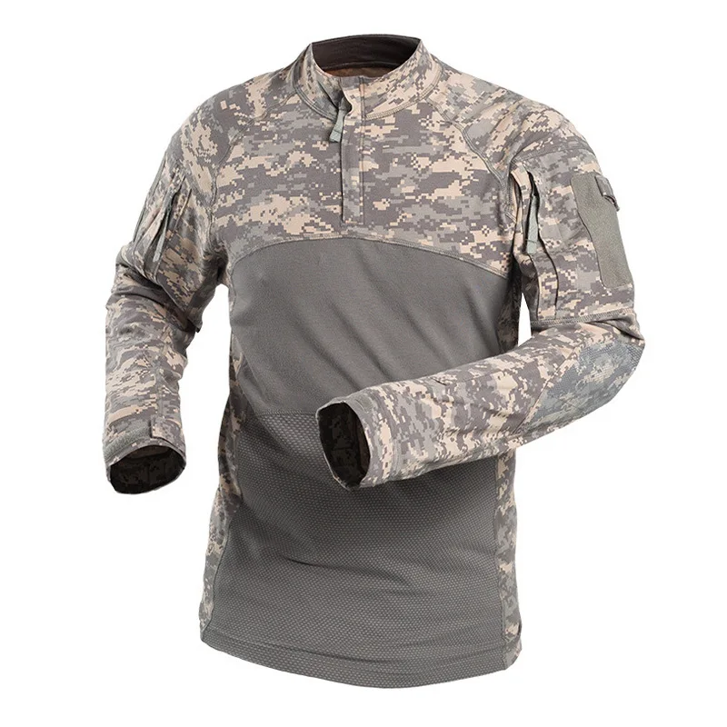 CQR chemise de Combat tactique pour hommes 1/4 fermeture éclair à manches longues chemises militaires BDU camouflage EDC haut avec poches