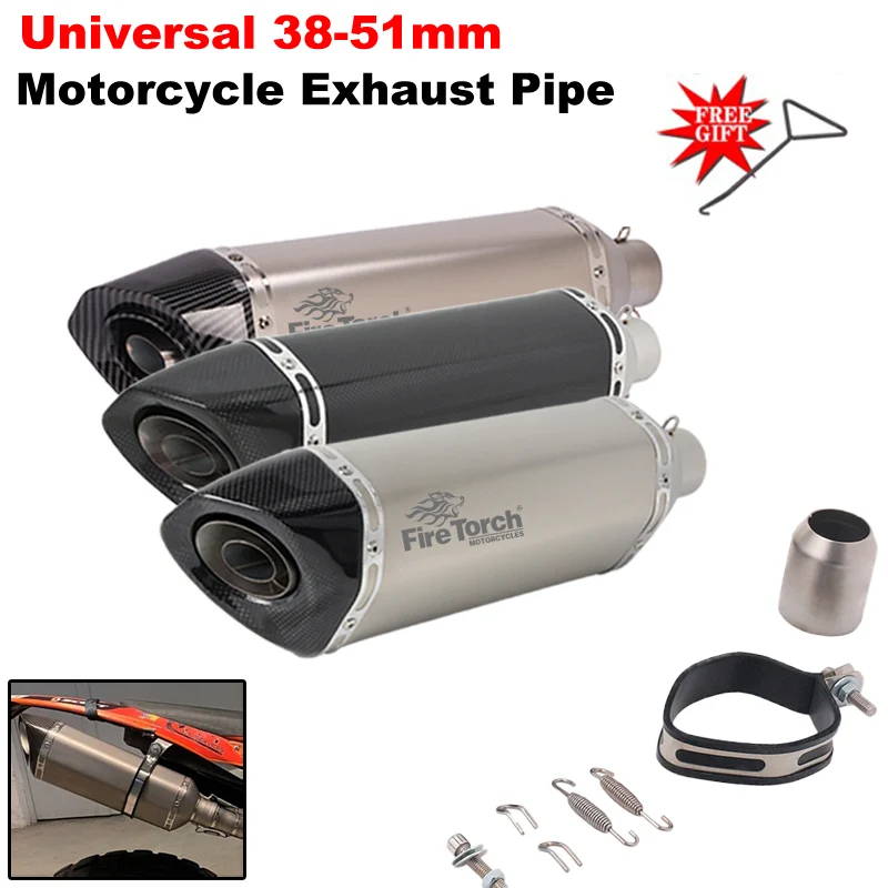 

51mm Inlet Universal Motorcycle Carbon Fiber Exhaust Pipe Muffler For FZ1 R6 R15 R3 ZX6R ZX10 Z900 CBR1000 GSXR1000 650 K7 K8