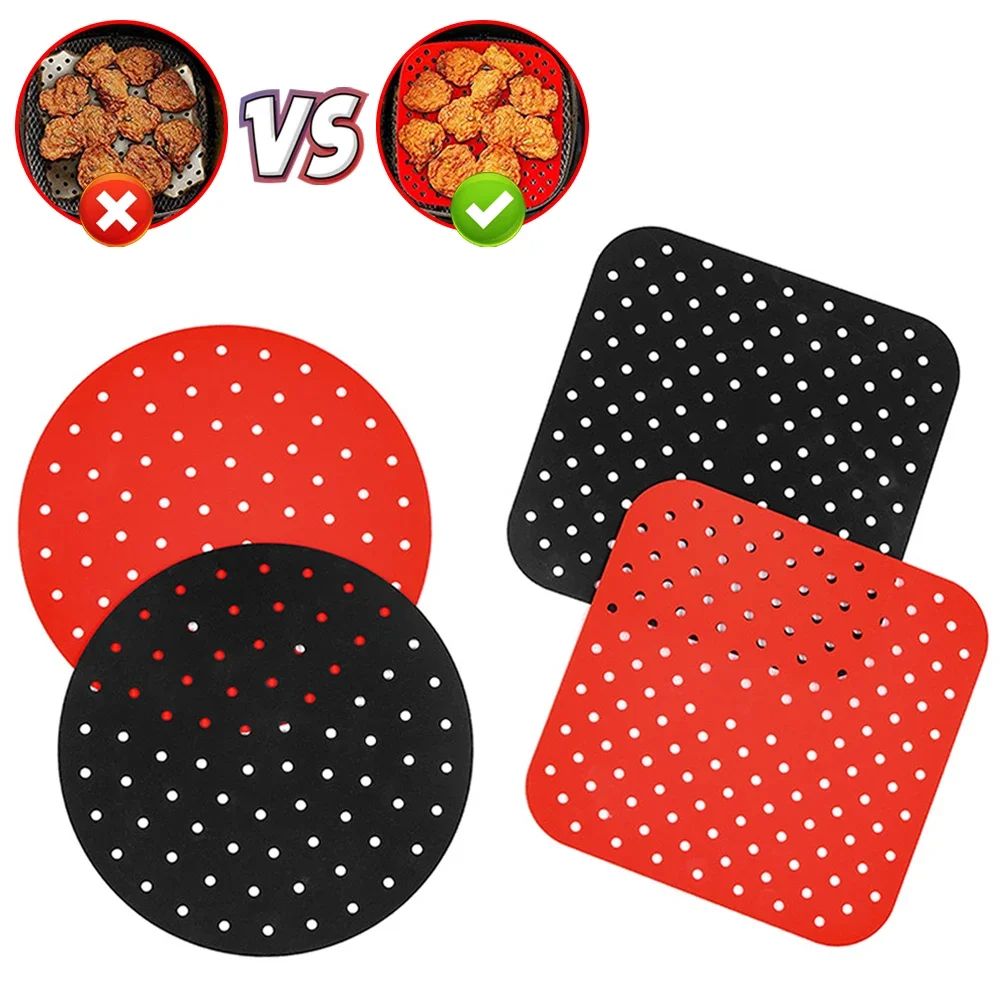 Air Fryer Lined Silicone Pad 8/8.5/9 Inch Square Round Heat-Resistant Non-slip Reusable Pot Mat Kitchen Accessories Gadgets