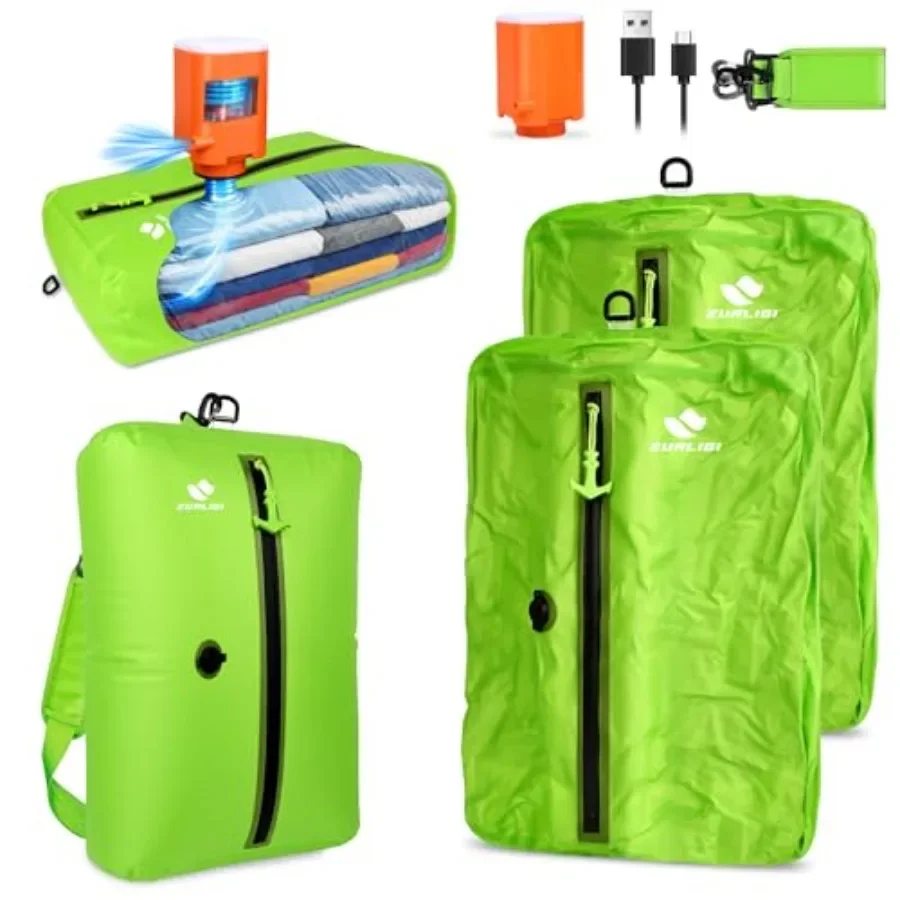 

Travel vacuum bag kit for luggage and home storage: durable IPX8 waterproof material, black-gray color, wireless pump included