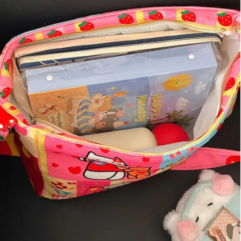 Miniso Hellokitty Canvas Crossbody Bag Cute Cartoon KT Print Shoulder Bag Zipper Japanese Bag College Student Red Bag Girl Gifts