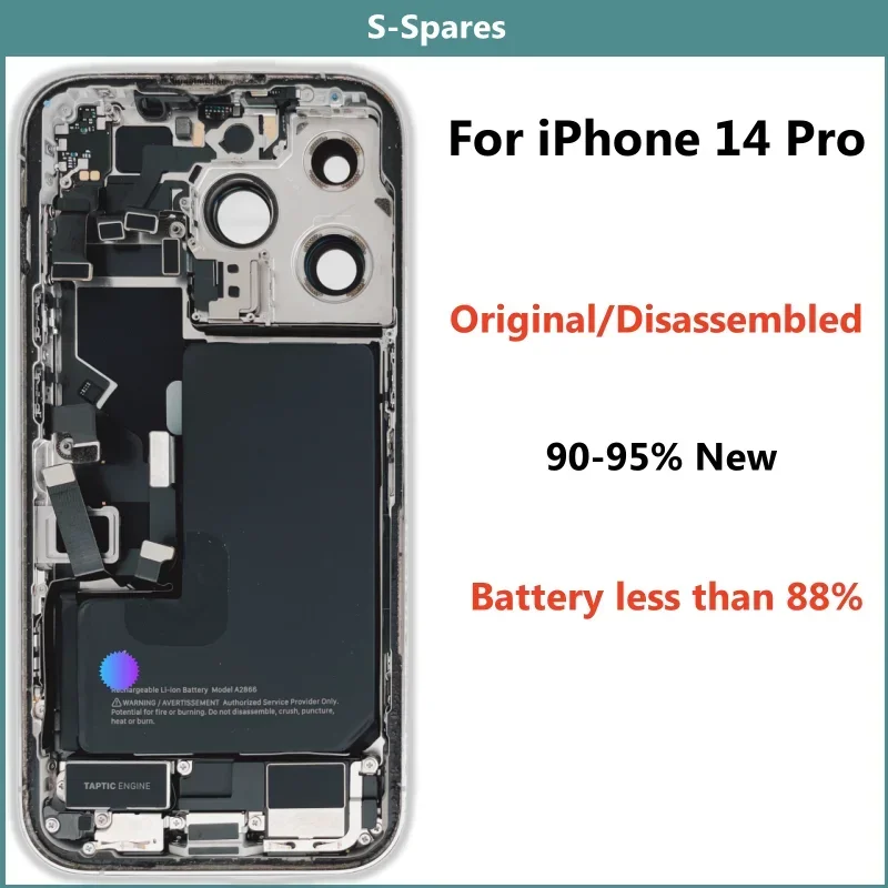 90-95% New Original Disassembled Middle Frame Housing Back Glass Cover For iPhone 14 Pro with Battery NFC Wireless Assembly