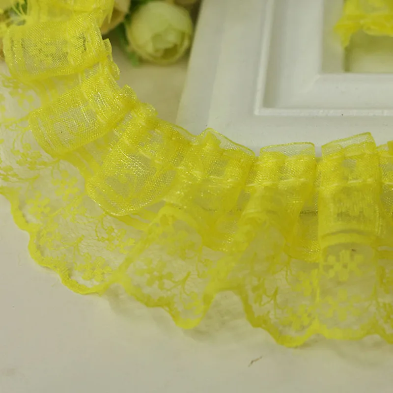 40yards 12colors Vintage Ruffle  Lace Edge Trim Pleated Ribbon Fabric  1.77\'\'Width