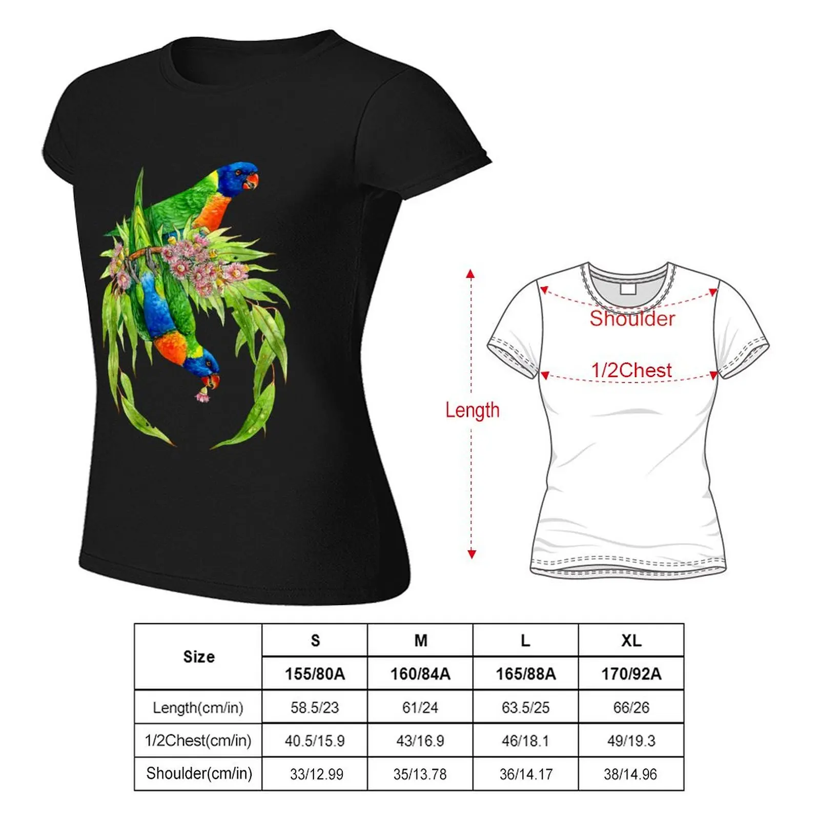 T-shirt arc-en-ciel à manches courtes pour femmes, Lorikeets, Couronne native, Vêtements scopiques, Mode