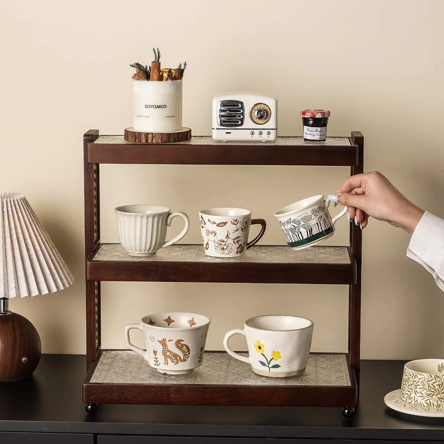 

Fashion versatile solid wood multi-layer shelf household cup cosmetics living room housewarming gift wholesale
