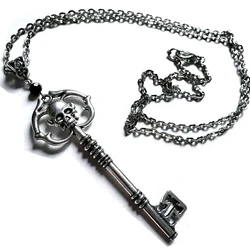 Gothic American Fashion Silver Color Skeleton Key Necklace Creativity Pendant Charm Statement Punk Demon Jewelry Halloween Gift