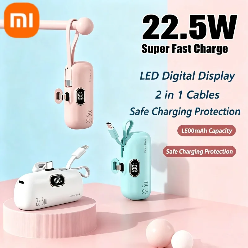 500000mAh Mini Power Bank Fast Charging Portable Charger 22.5W Lighting Type-c for iPhone Huawei Emergency External Battery