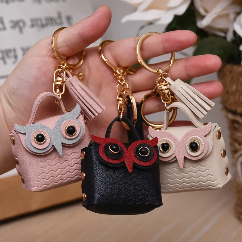 Owl Keychain Mini Pack Cartoon Multicolor Coin Purse Rivet Small Bag Gift Pendant Key Holder Wallet Leather Key