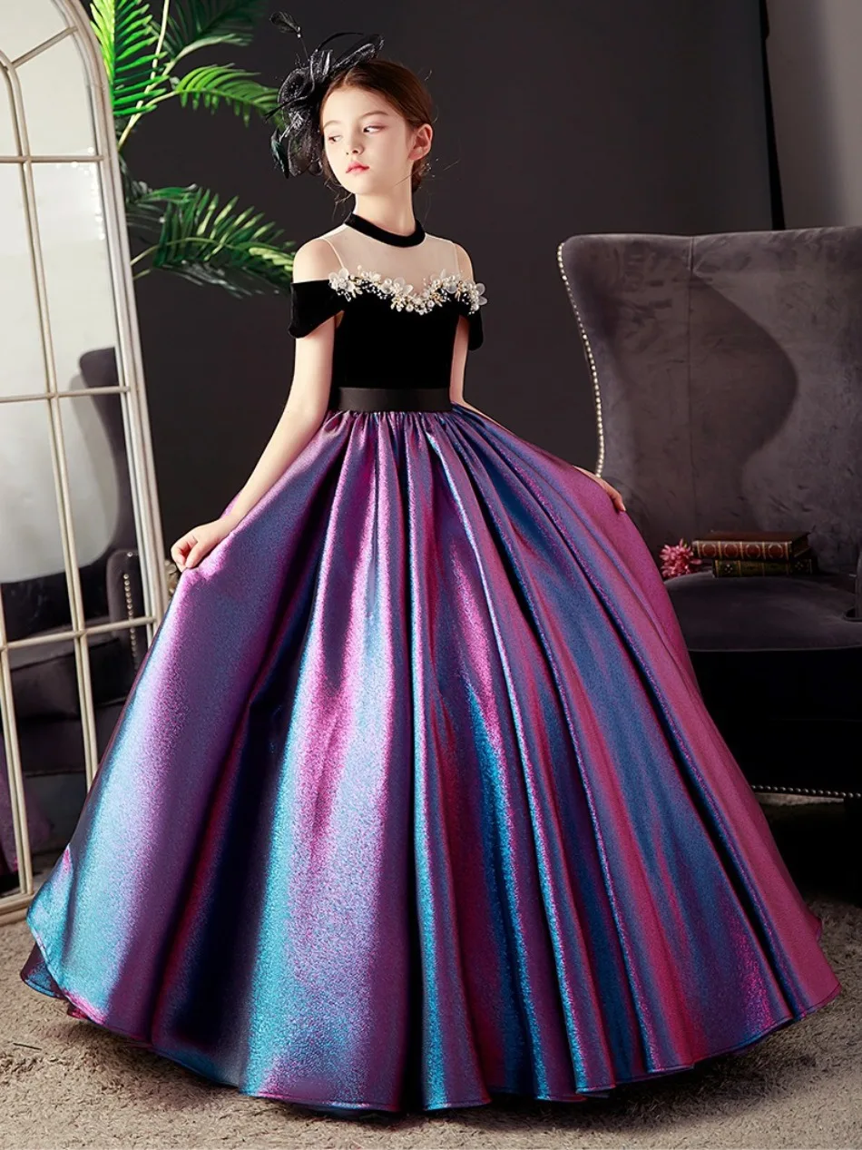 Toddler Girls Very Elegant Gown Flower Girls Bridesmaid Dress for Wedding Teen Girl Lace Cold Shoulder Long Party Dresses Formal